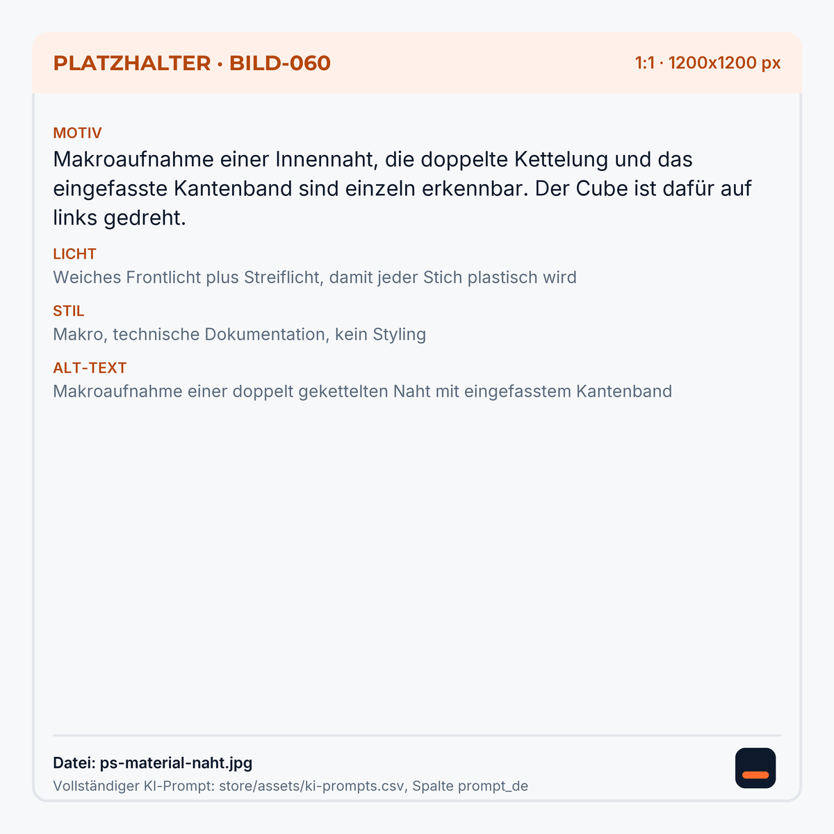 Makroaufnahme einer doppelt gekettelten Naht mit eingefasstem Kantenband