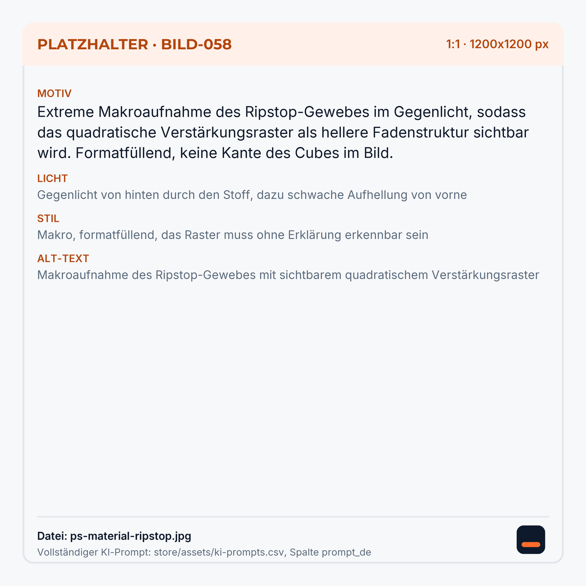 Makroaufnahme des Ripstop-Gewebes mit sichtbarem quadratischem Verstärkungsraster