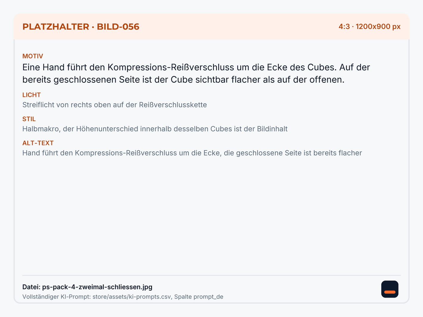 Hand führt den Kompressions-Reißverschluss um die Ecke, die geschlossene Seite ist bereits flacher