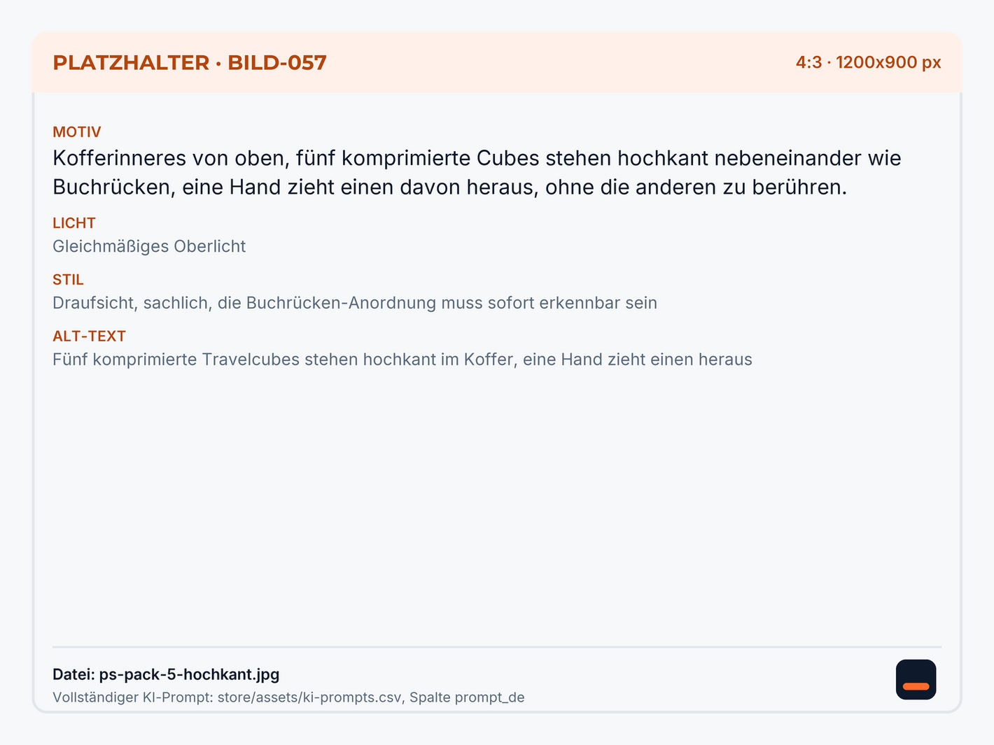 Fünf komprimierte Travelcubes stehen hochkant im Koffer, eine Hand zieht einen heraus