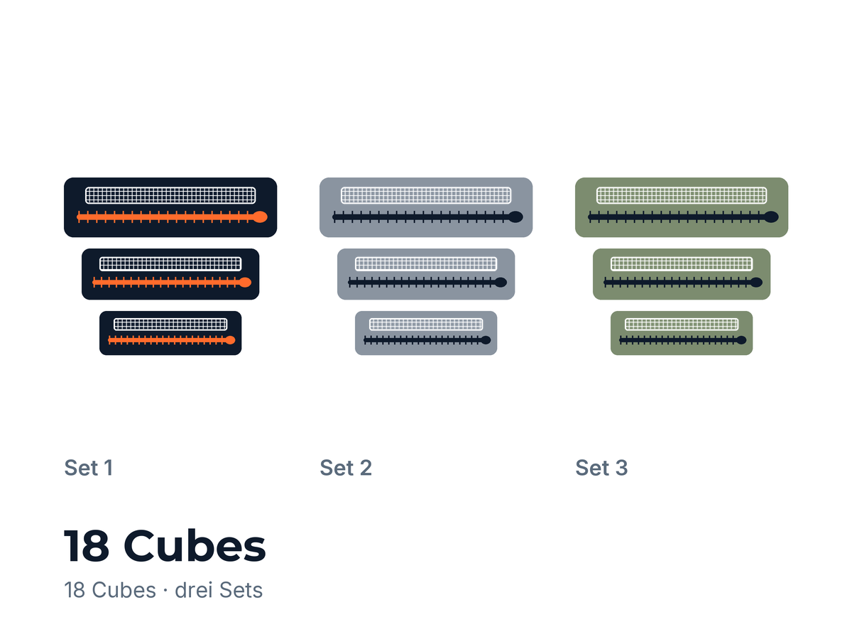 Drei Travelcube-Sets mit achtzehn Cubes