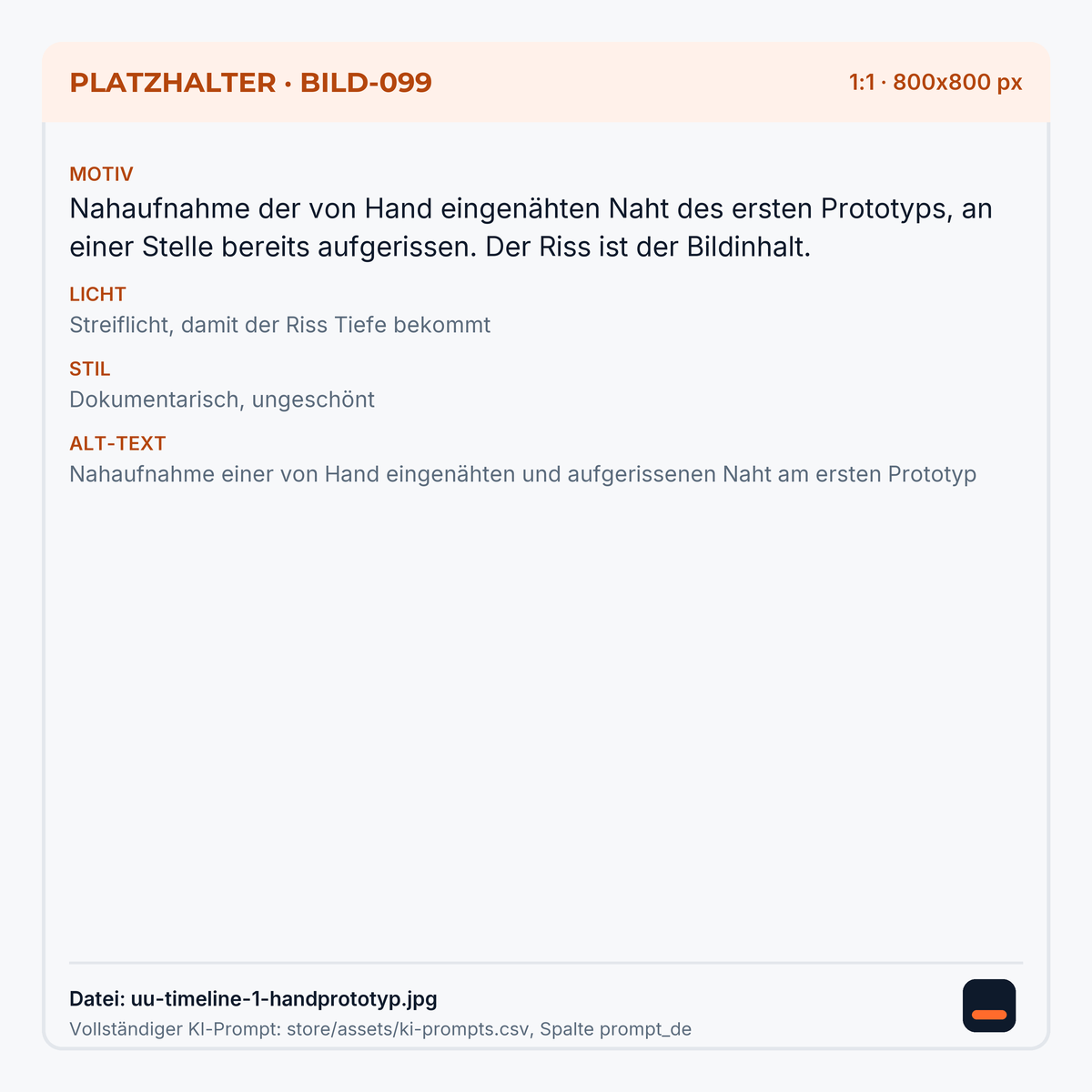 Nahaufnahme einer von Hand eingenähten und aufgerissenen Naht am ersten Prototyp
